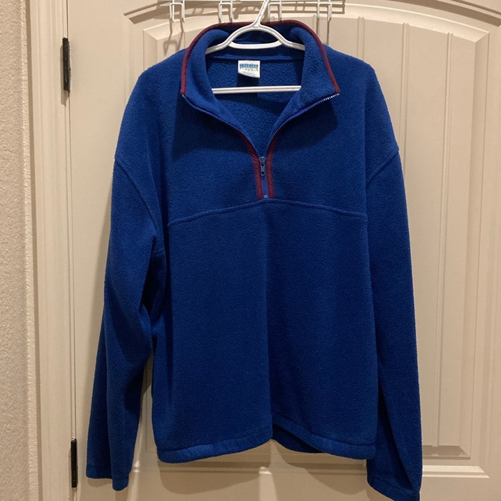 Vintage Cheetah Mervyns Men’s Size L Fleece 1/4 Zip Pullover Navy Burgundy Trim